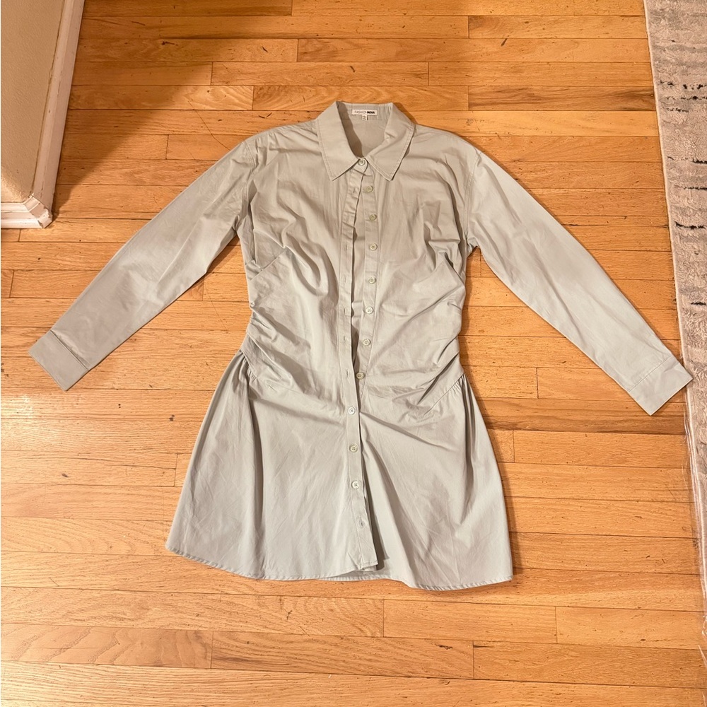 Fashion Nova Long Sleeve Dress in Light Gray